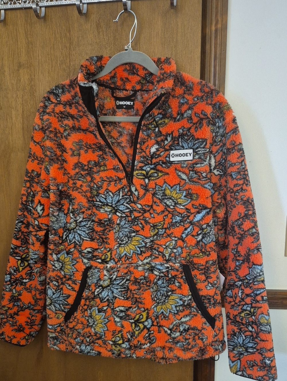 Hooey Womens Orange Floral Sherpa Pullover Jacket